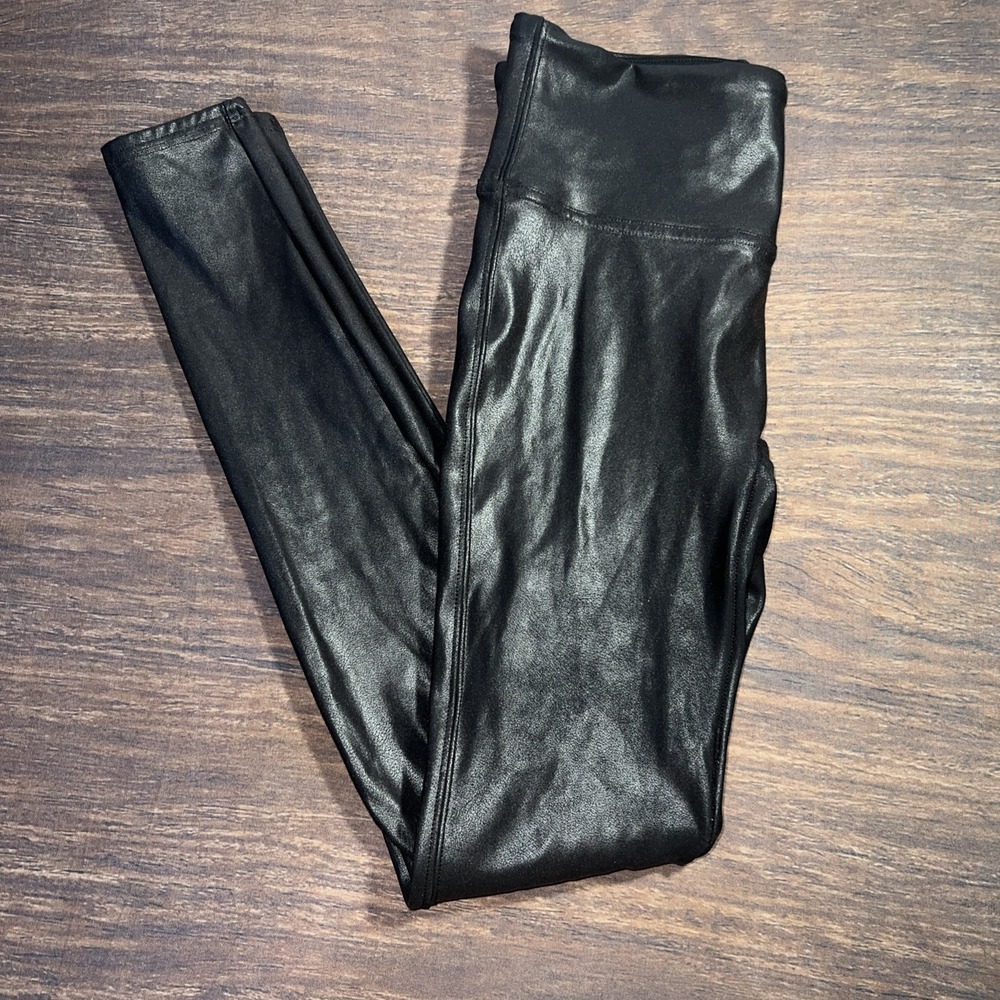 Spanx Black Faux Leather Leggings Womens Size Small